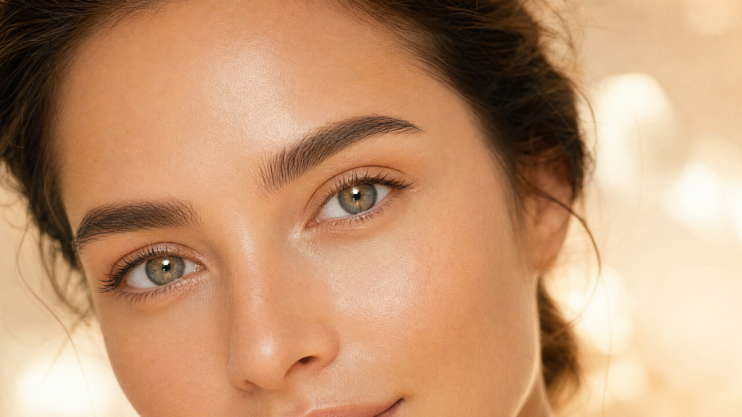 Close-up of bright refreshed eyes and smooth periorbital skin after Lumenis OptiLIFT treatment combining dry eye therapy and facial aesthetics
